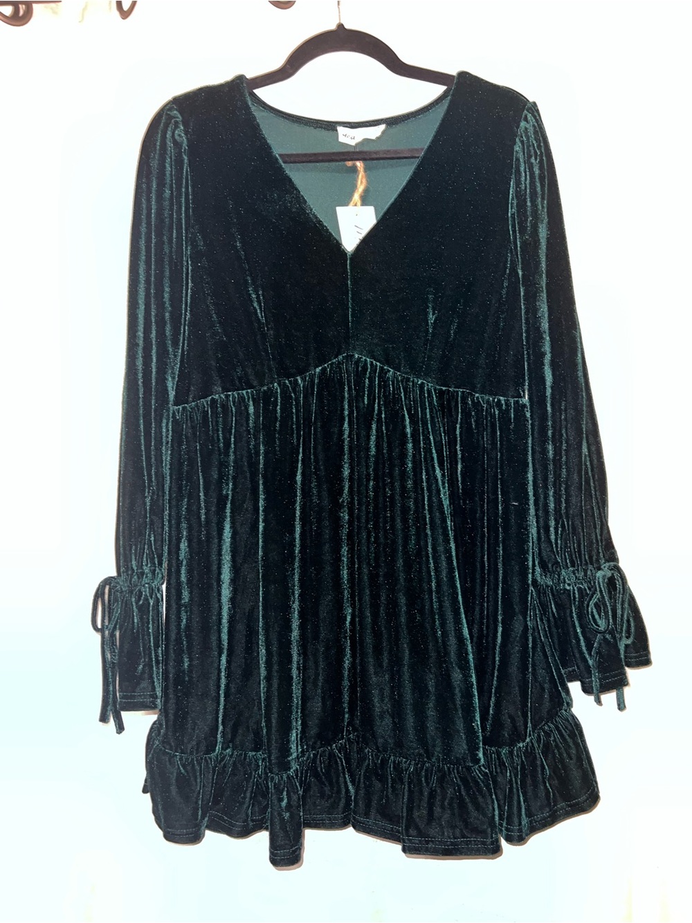 New In Velvet dark green mini Dress size medium